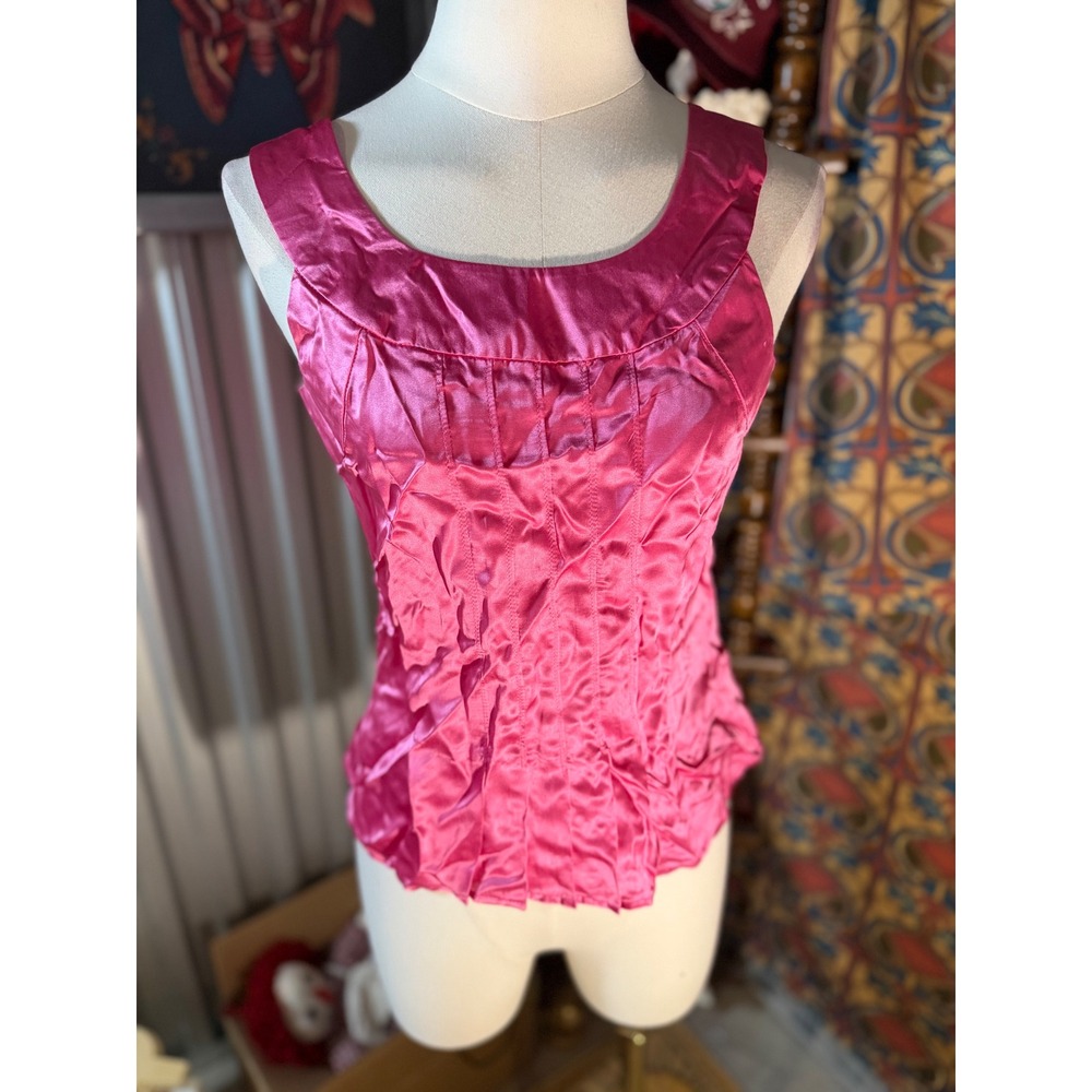 Isaac‎ Mizrahi for Target Fuchsia Pink Satin Pintuck Pleated Corset Top XS